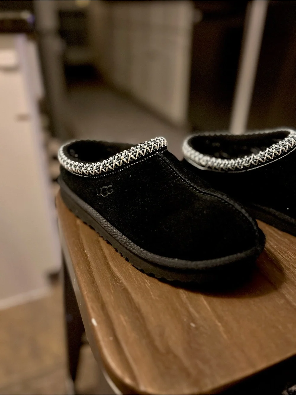 UGG Kids Black Slip-On Suede Clog with Braided Trim